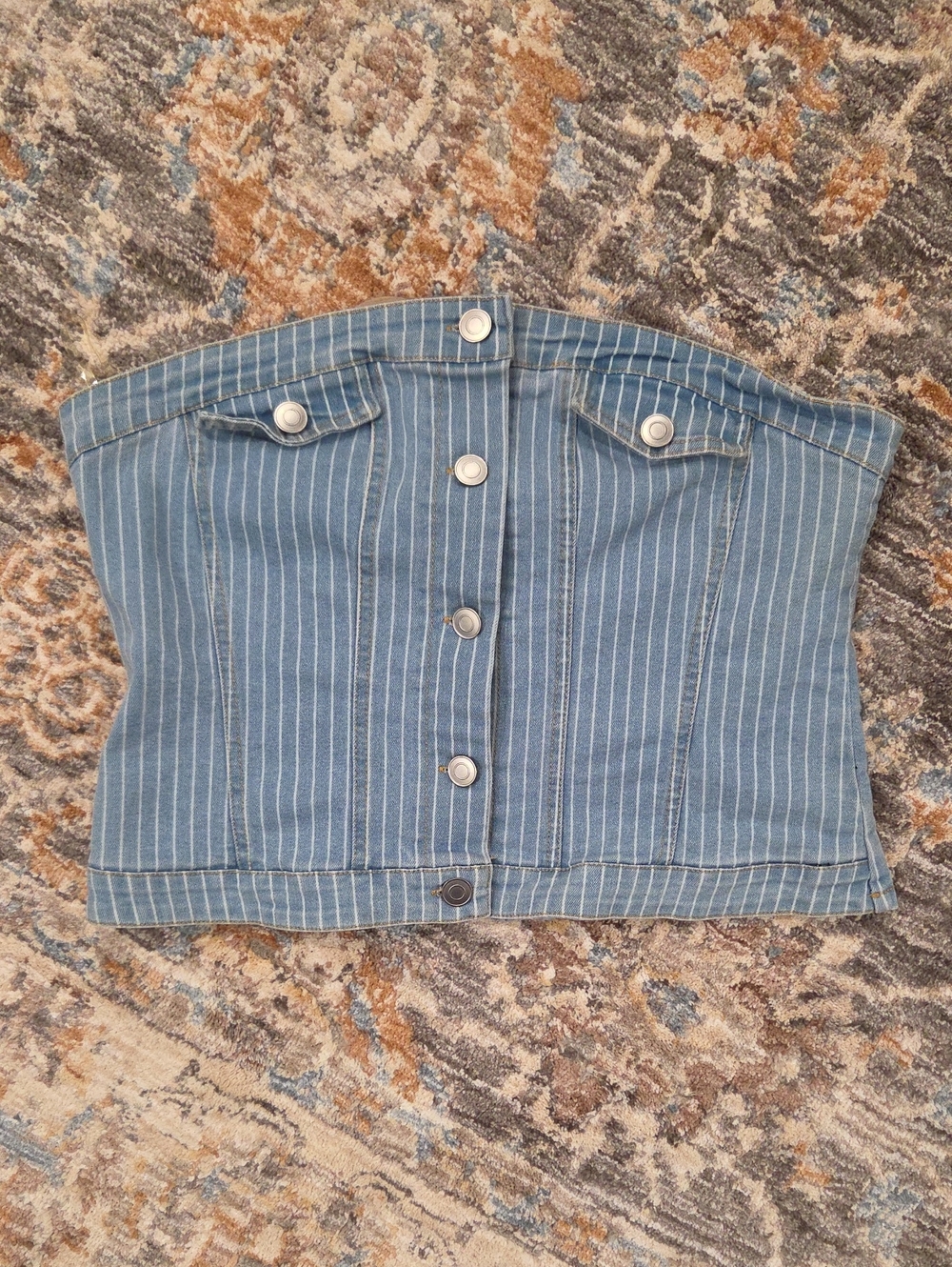 Denim Pinstripe Strapless Crop/Tube Top - Blue
